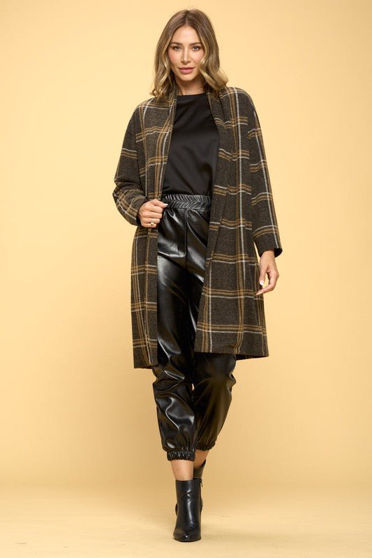 Plaid Coat with Buttons and Pockets - Millow
