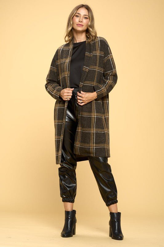 Plaid Coat with Buttons and Pockets - Millow