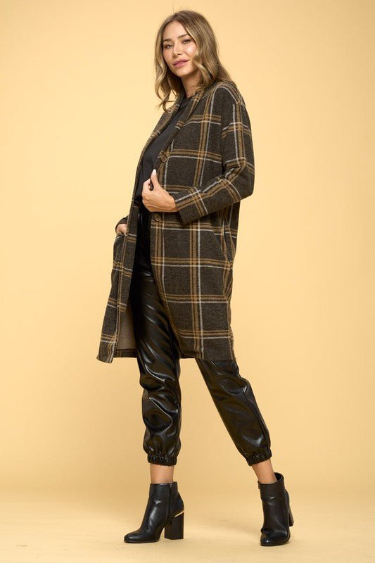 Plaid Coat with Buttons and Pockets - Millow
