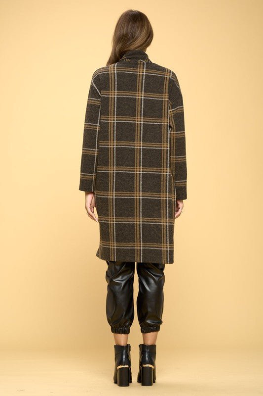 Plaid Coat with Buttons and Pockets - Millow