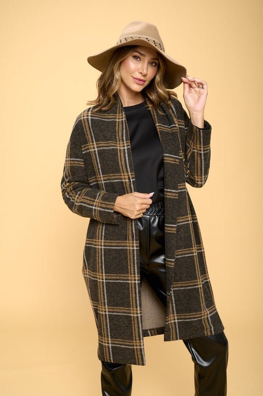 Plaid Coat with Buttons and Pockets - Millow