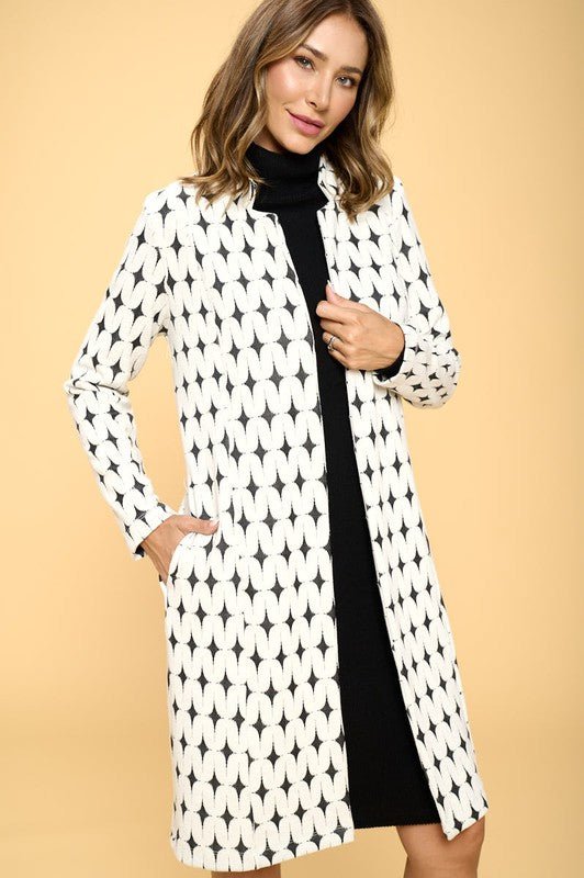 Knit Jacquard Open Coat - Millow