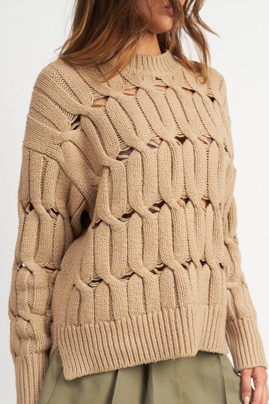 OPEN KNIT SWEATER WITH SLITS - Millow