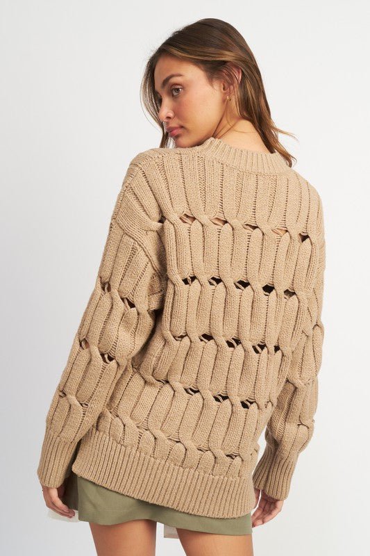 OPEN KNIT SWEATER WITH SLITS - Millow